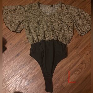 NEVERWORN Animal Spotted Bodysuit with Flared Sleeves